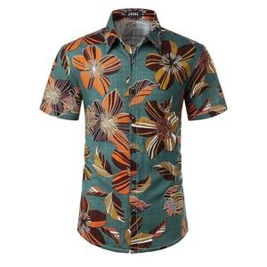 Men's Flower Casual Button Down Short Sleeve Hawaiian Shirt